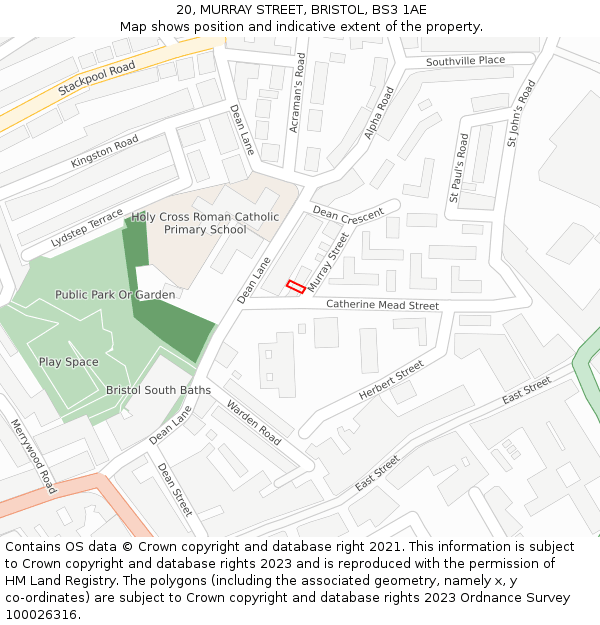 20, MURRAY STREET, BRISTOL, BS3 1AE: Location map and indicative extent of plot