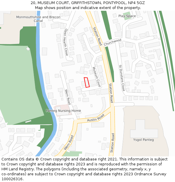 20, MUSEUM COURT, GRIFFITHSTOWN, PONTYPOOL, NP4 5GZ: Location map and indicative extent of plot