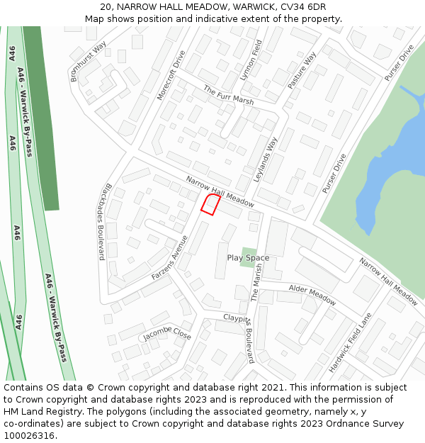 20, NARROW HALL MEADOW, WARWICK, CV34 6DR: Location map and indicative extent of plot