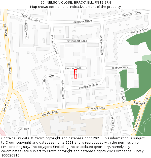 20, NELSON CLOSE, BRACKNELL, RG12 2RN: Location map and indicative extent of plot