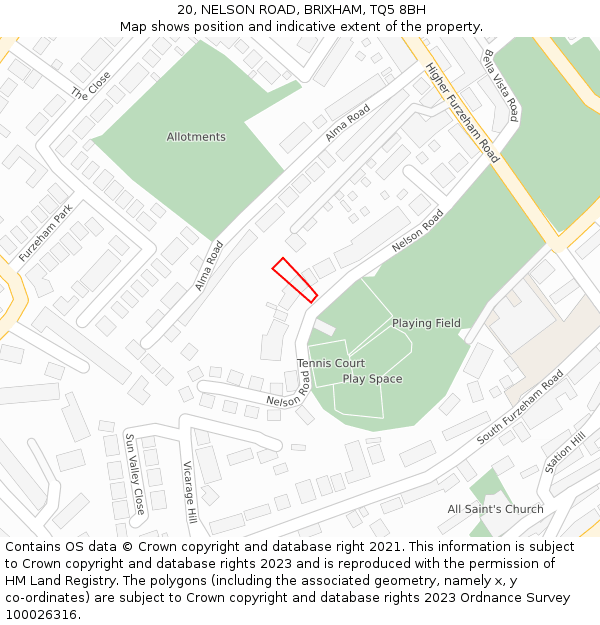 20, NELSON ROAD, BRIXHAM, TQ5 8BH: Location map and indicative extent of plot