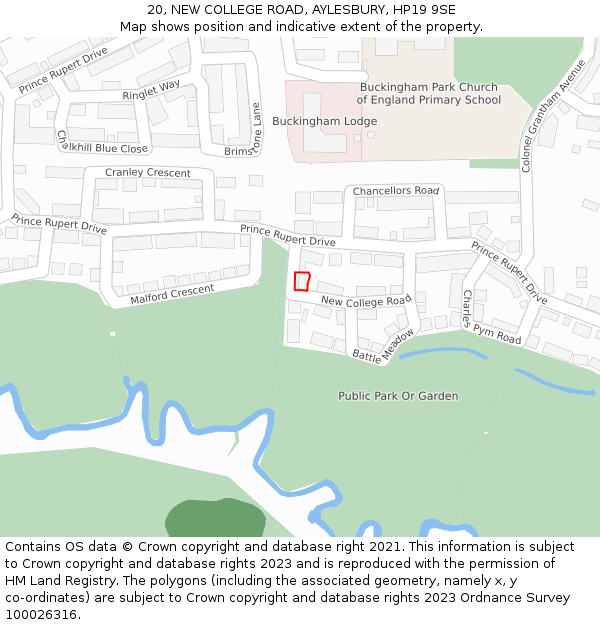 20, NEW COLLEGE ROAD, AYLESBURY, HP19 9SE: Location map and indicative extent of plot