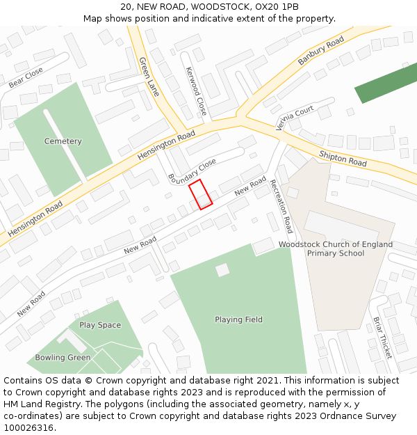 20, NEW ROAD, WOODSTOCK, OX20 1PB: Location map and indicative extent of plot