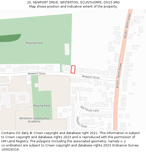 20, NEWPORT DRIVE, WINTERTON, SCUNTHORPE, DN15 9RG: Location map and indicative extent of plot