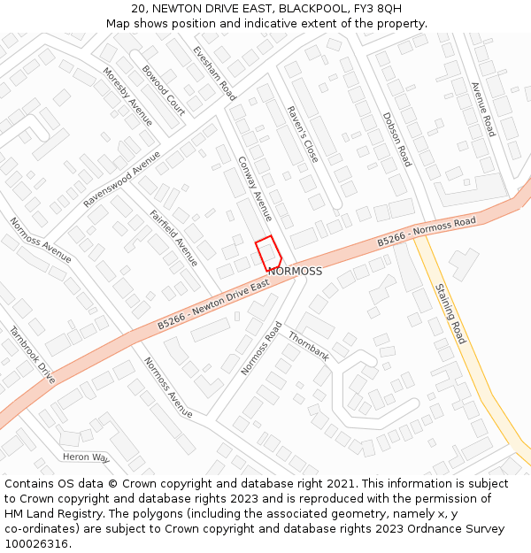 20, NEWTON DRIVE EAST, BLACKPOOL, FY3 8QH: Location map and indicative extent of plot