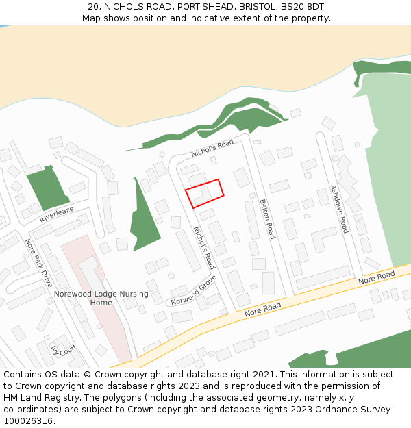 20, NICHOLS ROAD, PORTISHEAD, BRISTOL, BS20 8DT: Location map and indicative extent of plot
