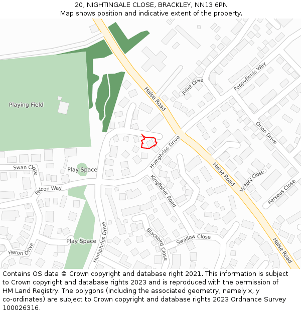 20, NIGHTINGALE CLOSE, BRACKLEY, NN13 6PN: Location map and indicative extent of plot