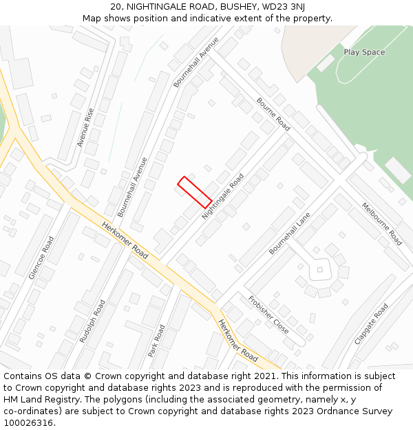 20, NIGHTINGALE ROAD, BUSHEY, WD23 3NJ: Location map and indicative extent of plot