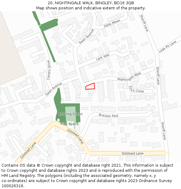 20, NIGHTINGALE WALK, BINGLEY, BD16 3QB: Location map and indicative extent of plot