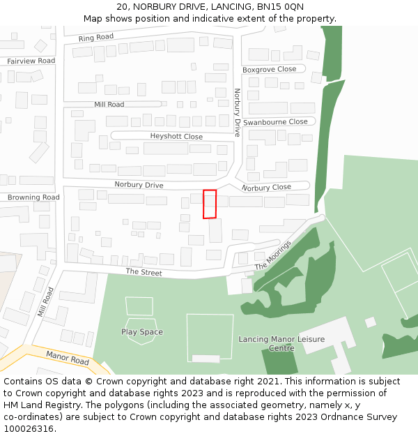 20, NORBURY DRIVE, LANCING, BN15 0QN: Location map and indicative extent of plot