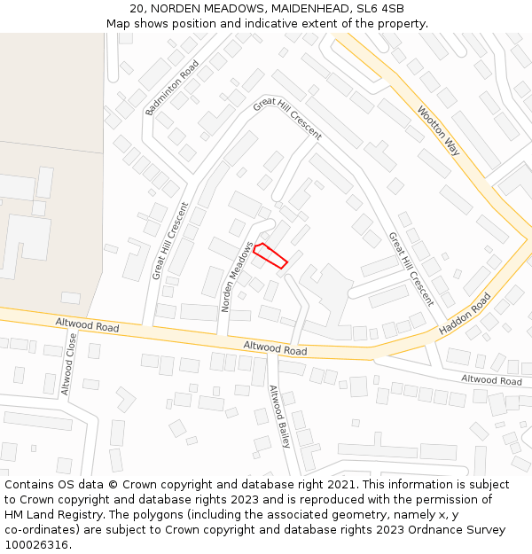 20, NORDEN MEADOWS, MAIDENHEAD, SL6 4SB: Location map and indicative extent of plot