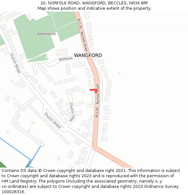 20, NORFOLK ROAD, WANGFORD, BECCLES, NR34 8RF: Location map and indicative extent of plot
