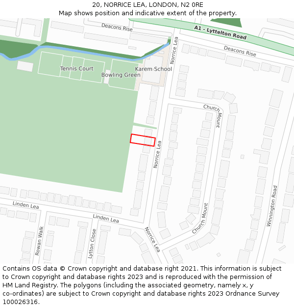 20, NORRICE LEA, LONDON, N2 0RE: Location map and indicative extent of plot