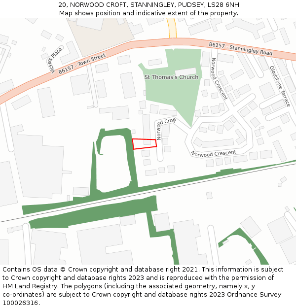 20, NORWOOD CROFT, STANNINGLEY, PUDSEY, LS28 6NH: Location map and indicative extent of plot