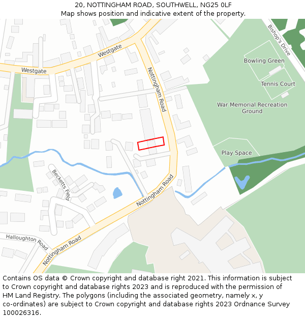 20, NOTTINGHAM ROAD, SOUTHWELL, NG25 0LF: Location map and indicative extent of plot