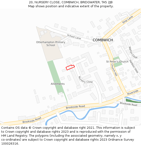 20, NURSERY CLOSE, COMBWICH, BRIDGWATER, TA5 2JB: Location map and indicative extent of plot