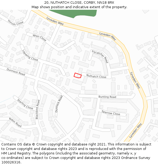 20, NUTHATCH CLOSE, CORBY, NN18 8RX: Location map and indicative extent of plot