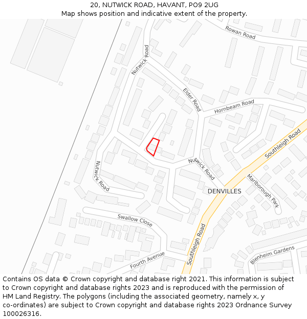 20, NUTWICK ROAD, HAVANT, PO9 2UG: Location map and indicative extent of plot