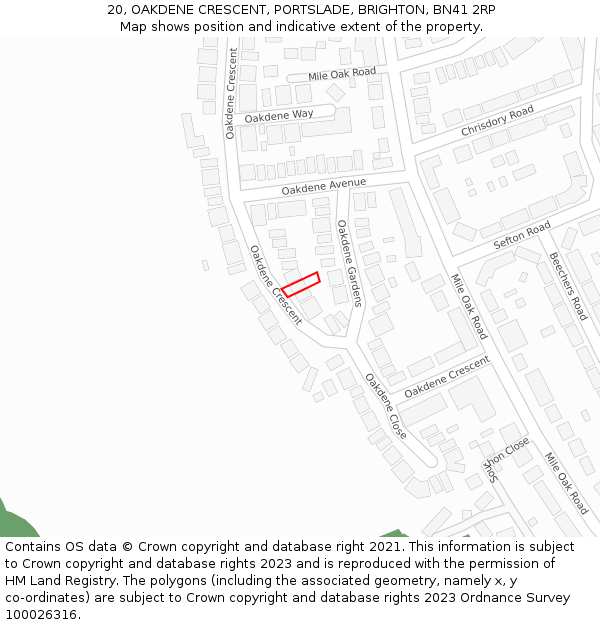 20, OAKDENE CRESCENT, PORTSLADE, BRIGHTON, BN41 2RP: Location map and indicative extent of plot
