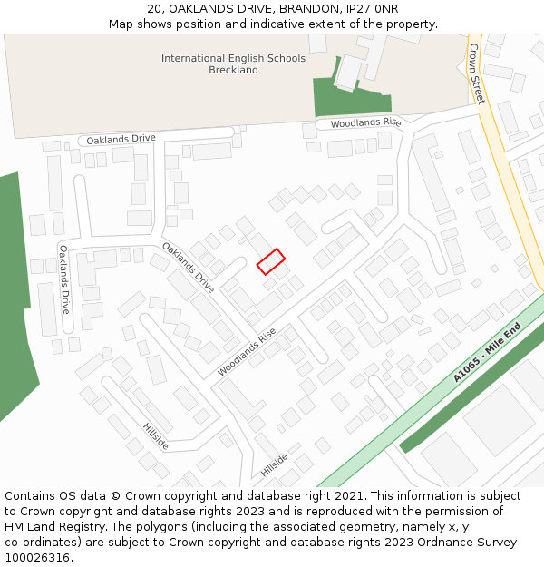 20, OAKLANDS DRIVE, BRANDON, IP27 0NR: Location map and indicative extent of plot