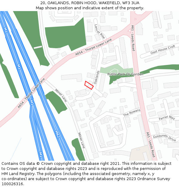 20, OAKLANDS, ROBIN HOOD, WAKEFIELD, WF3 3UA: Location map and indicative extent of plot
