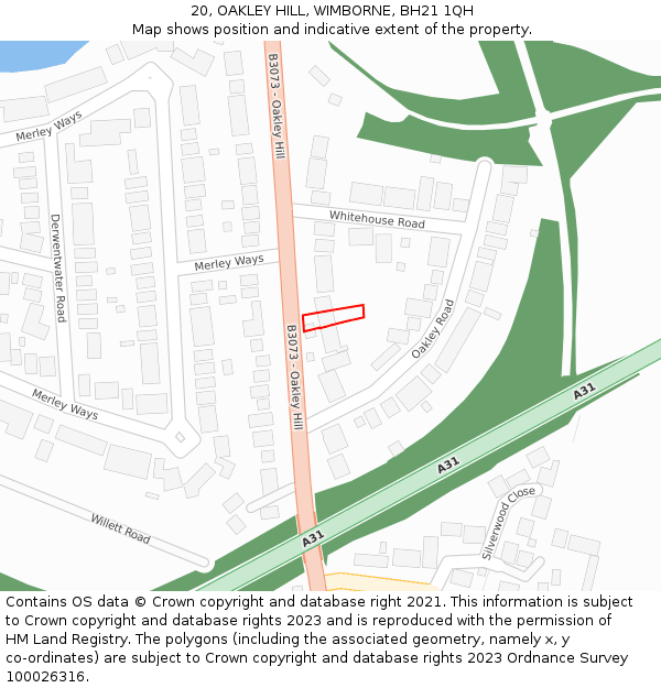 20, OAKLEY HILL, WIMBORNE, BH21 1QH: Location map and indicative extent of plot