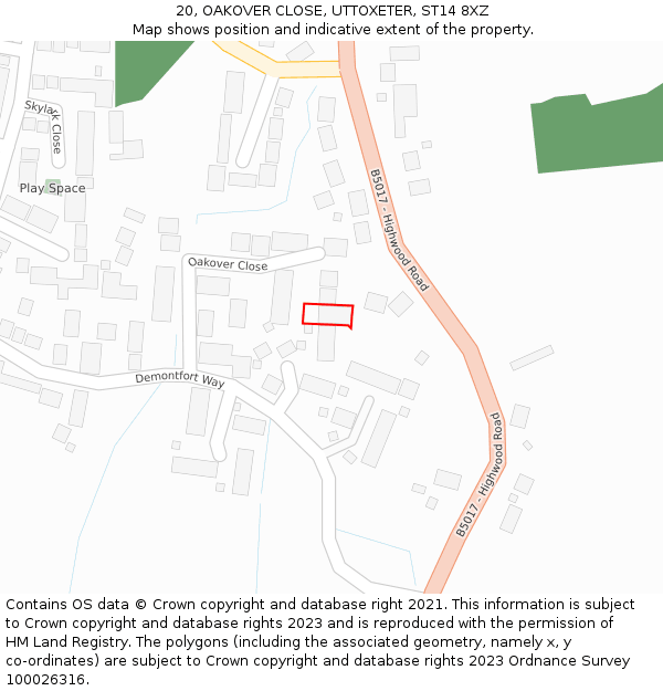 20, OAKOVER CLOSE, UTTOXETER, ST14 8XZ: Location map and indicative extent of plot
