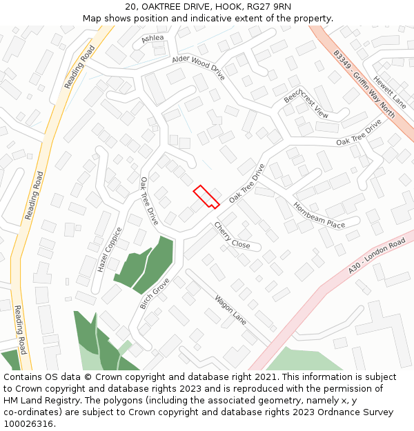 20, OAKTREE DRIVE, HOOK, RG27 9RN: Location map and indicative extent of plot