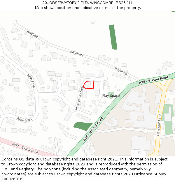 20, OBSERVATORY FIELD, WINSCOMBE, BS25 1LL: Location map and indicative extent of plot