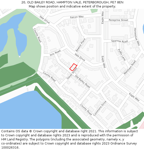 20, OLD BAILEY ROAD, HAMPTON VALE, PETERBOROUGH, PE7 8EN: Location map and indicative extent of plot