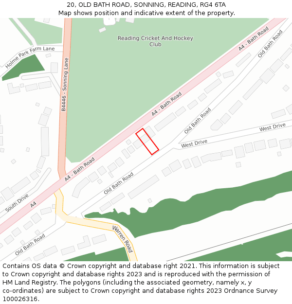 20, OLD BATH ROAD, SONNING, READING, RG4 6TA: Location map and indicative extent of plot