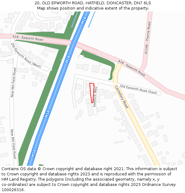 20, OLD EPWORTH ROAD, HATFIELD, DONCASTER, DN7 6LS: Location map and indicative extent of plot
