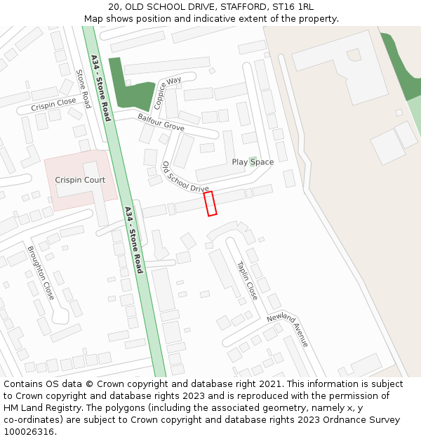 20, OLD SCHOOL DRIVE, STAFFORD, ST16 1RL: Location map and indicative extent of plot