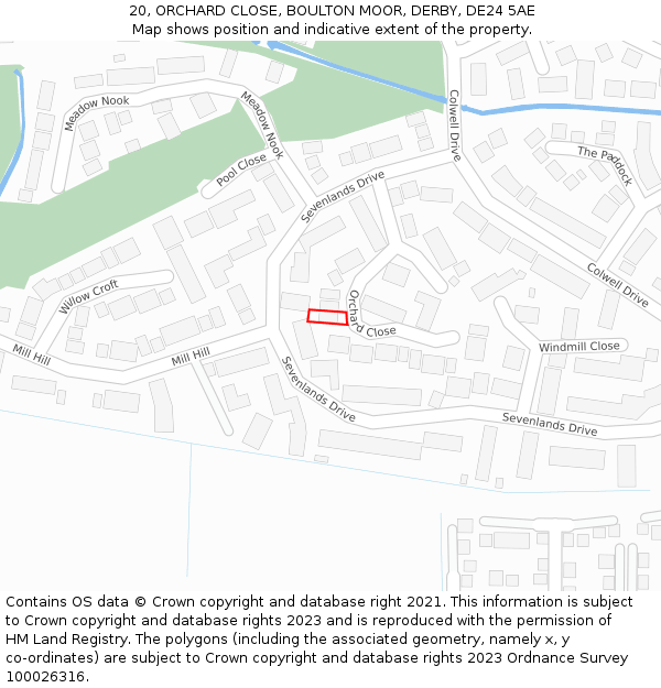 20, ORCHARD CLOSE, BOULTON MOOR, DERBY, DE24 5AE: Location map and indicative extent of plot