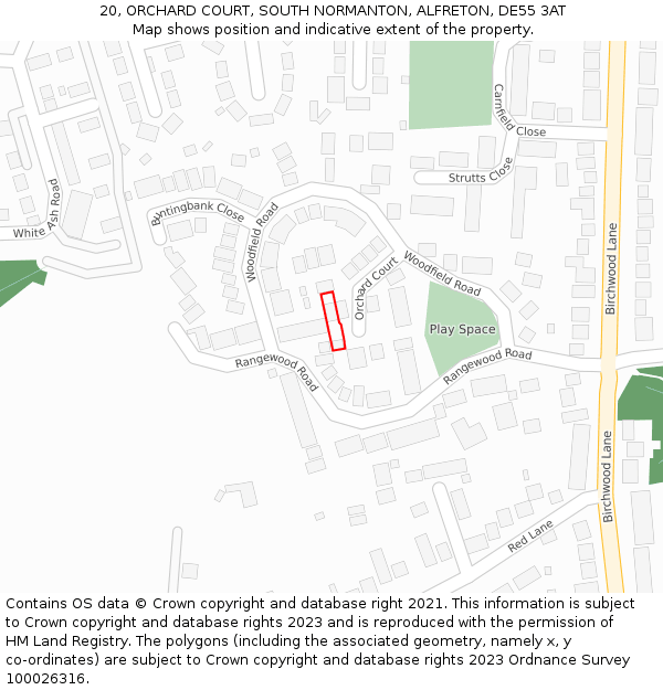 20, ORCHARD COURT, SOUTH NORMANTON, ALFRETON, DE55 3AT: Location map and indicative extent of plot