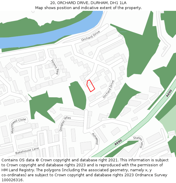 20, ORCHARD DRIVE, DURHAM, DH1 1LA: Location map and indicative extent of plot