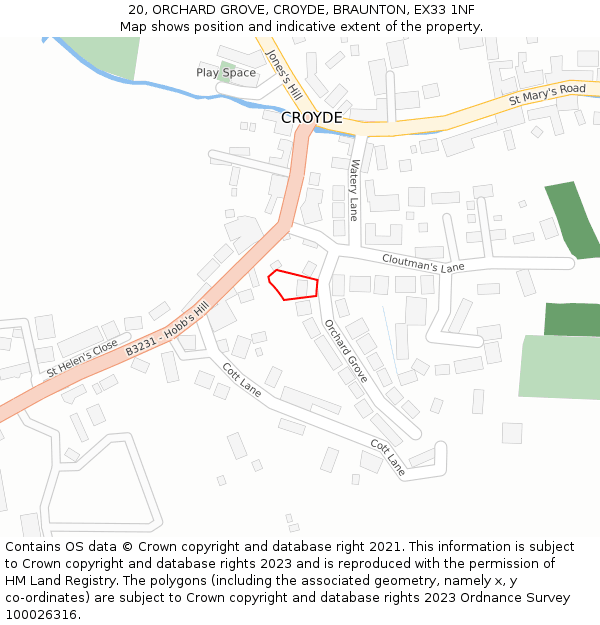 20, ORCHARD GROVE, CROYDE, BRAUNTON, EX33 1NF: Location map and indicative extent of plot