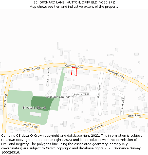 20, ORCHARD LANE, HUTTON, DRIFFIELD, YO25 9PZ: Location map and indicative extent of plot