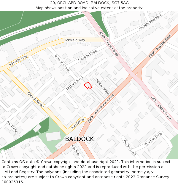 20, ORCHARD ROAD, BALDOCK, SG7 5AG: Location map and indicative extent of plot