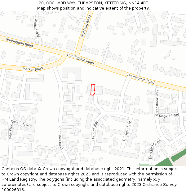 20, ORCHARD WAY, THRAPSTON, KETTERING, NN14 4RE: Location map and indicative extent of plot