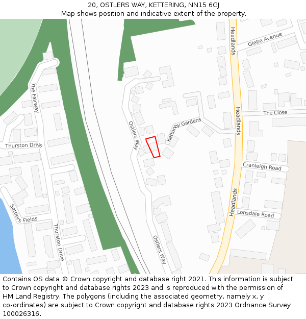 20, OSTLERS WAY, KETTERING, NN15 6GJ: Location map and indicative extent of plot