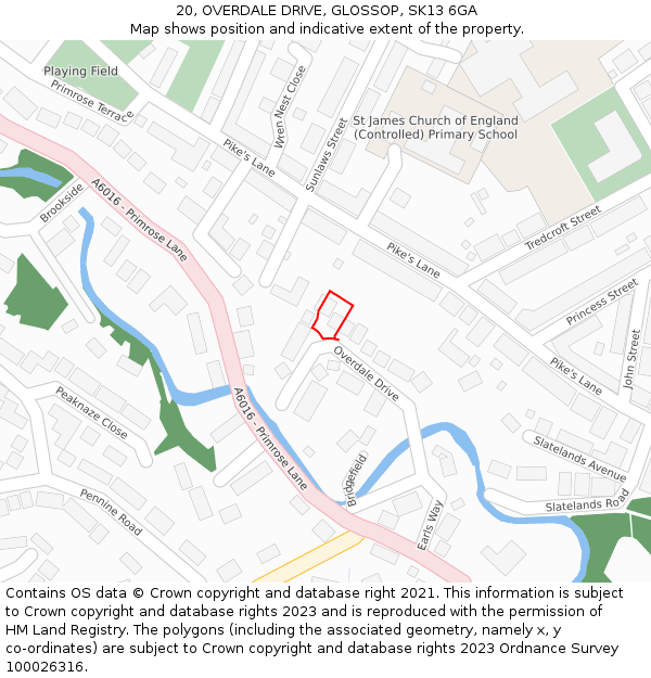 20, OVERDALE DRIVE, GLOSSOP, SK13 6GA: Location map and indicative extent of plot