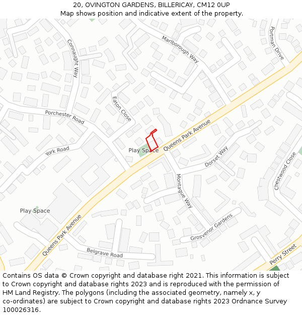20, OVINGTON GARDENS, BILLERICAY, CM12 0UP: Location map and indicative extent of plot