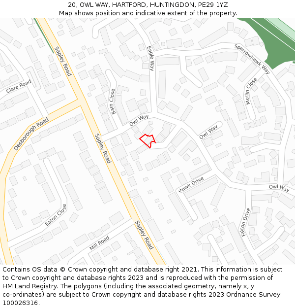 20, OWL WAY, HARTFORD, HUNTINGDON, PE29 1YZ: Location map and indicative extent of plot