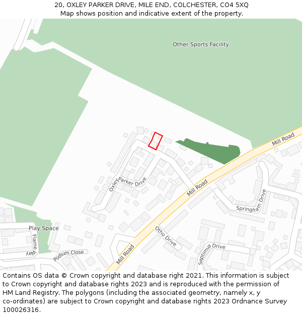 20, OXLEY PARKER DRIVE, MILE END, COLCHESTER, CO4 5XQ: Location map and indicative extent of plot