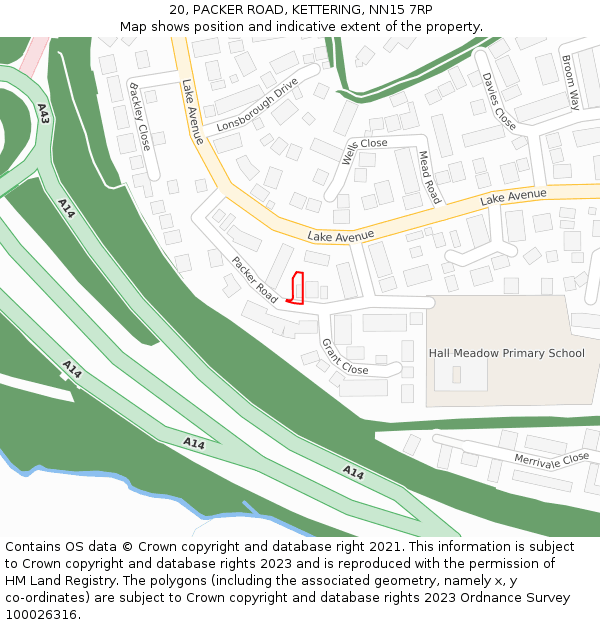 20, PACKER ROAD, KETTERING, NN15 7RP: Location map and indicative extent of plot