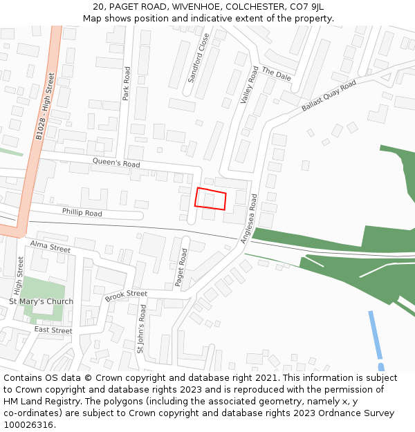 20, PAGET ROAD, WIVENHOE, COLCHESTER, CO7 9JL: Location map and indicative extent of plot