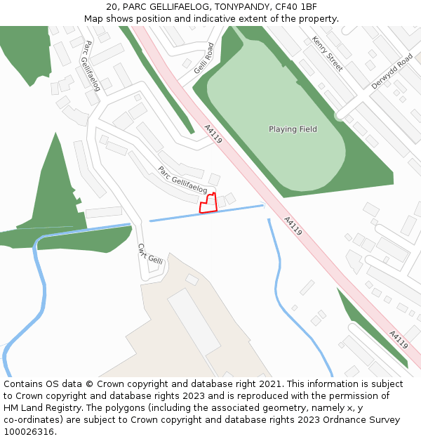 20, PARC GELLIFAELOG, TONYPANDY, CF40 1BF: Location map and indicative extent of plot