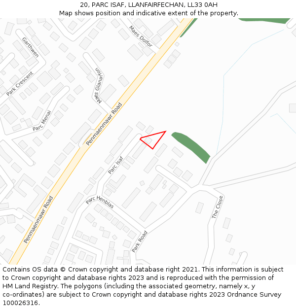 20, PARC ISAF, LLANFAIRFECHAN, LL33 0AH: Location map and indicative extent of plot