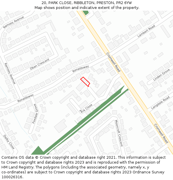 20, PARK CLOSE, RIBBLETON, PRESTON, PR2 6YW: Location map and indicative extent of plot